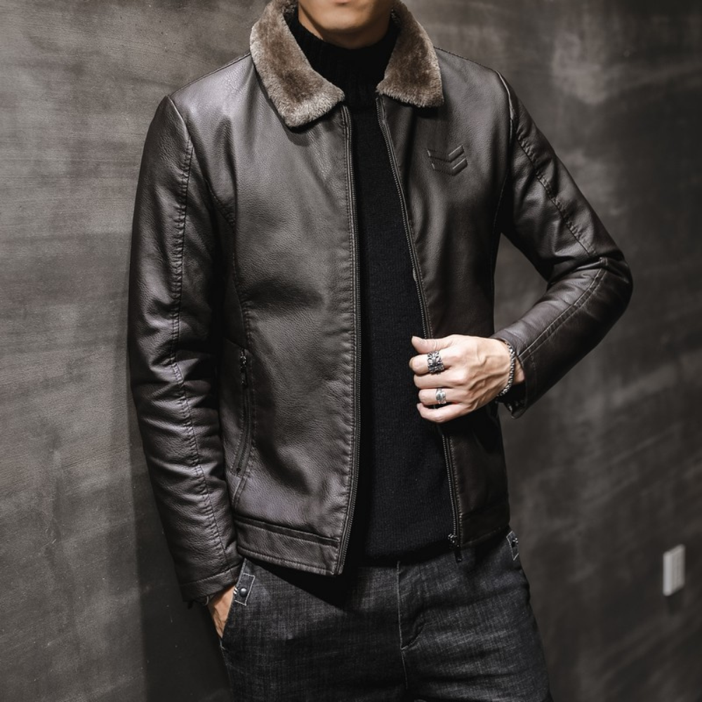 Stylish Faux Leather Aviator Jacket for Men