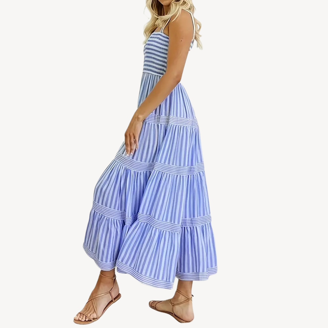 Striped Tiered Midi Dress for Women