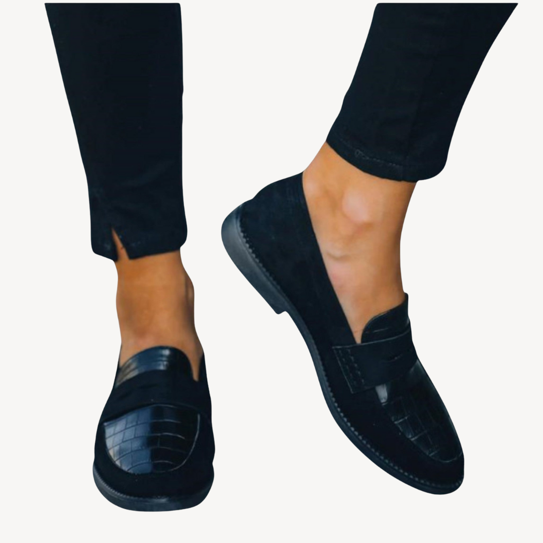 Women's Leather Orthopedic Loafers Croc Pattern Flats