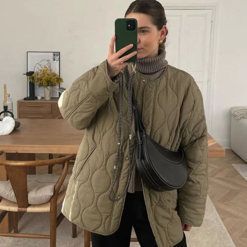 Warm Women's Padded Coat with Buttons for Winter - BritishElegance