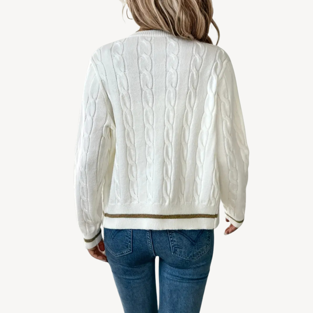 Women's Cable Knit Crew Neck Cardigan