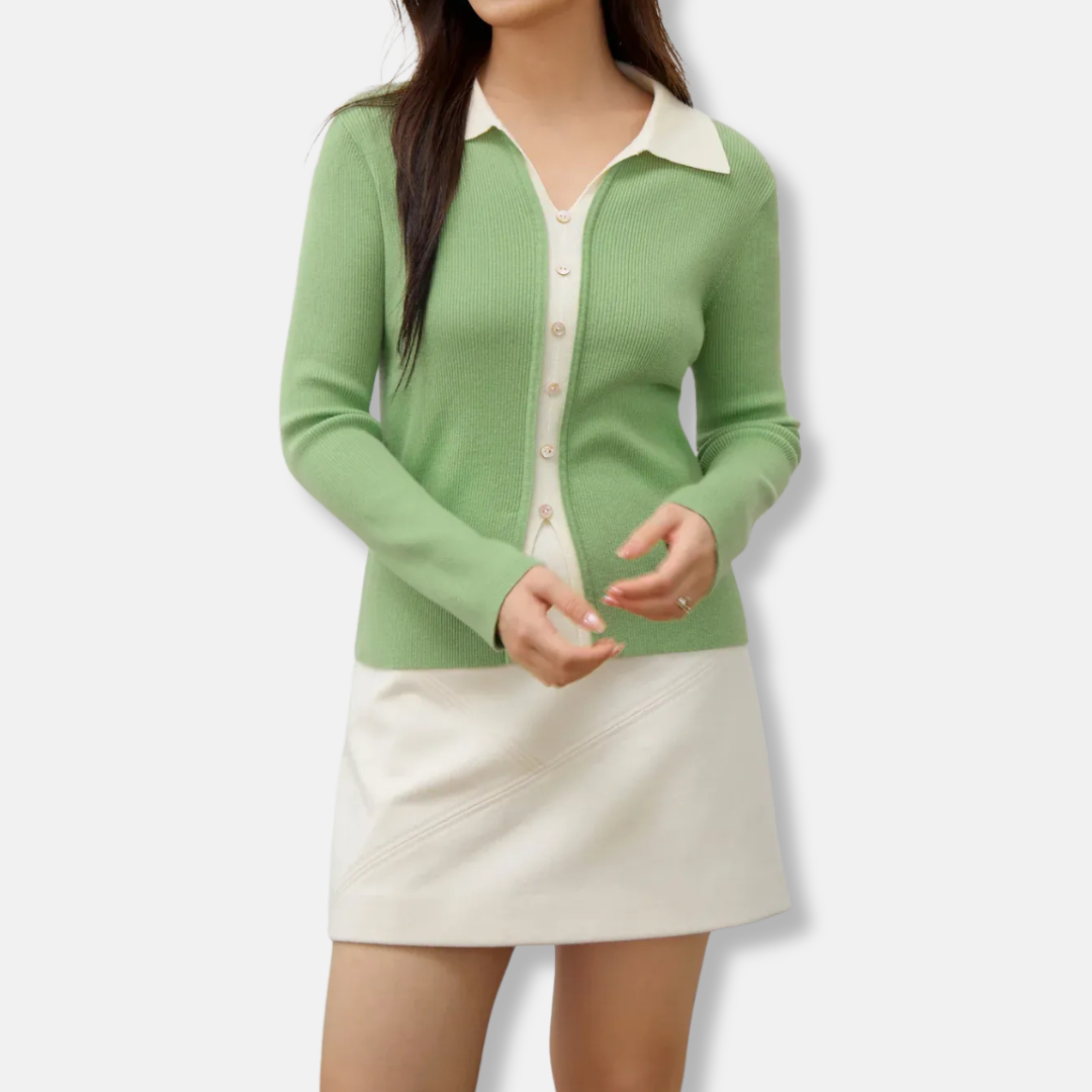 Women’s Sweater – Ribbed Texture – 2-in-1 Layered Look – Long Sleeve – Slim Fit