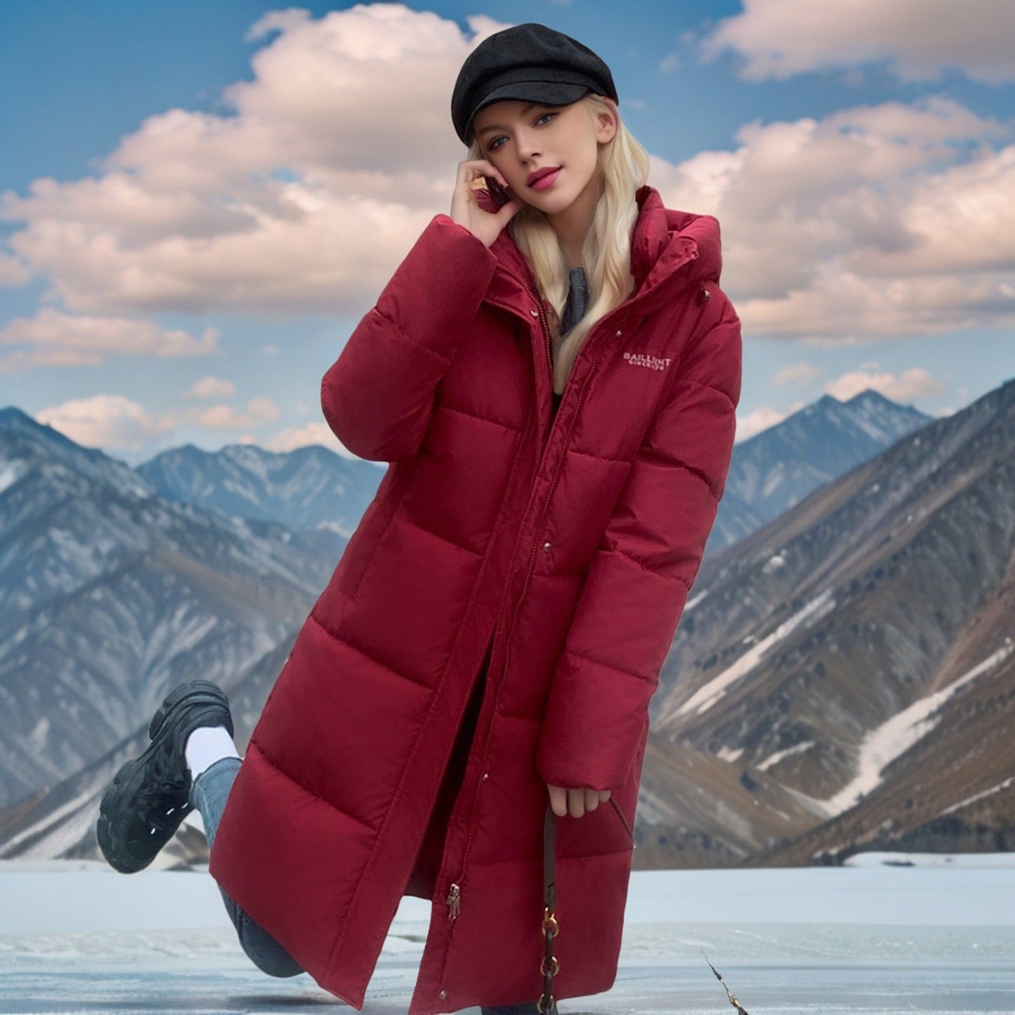 Warm Women's Black Parka Coat with Hood