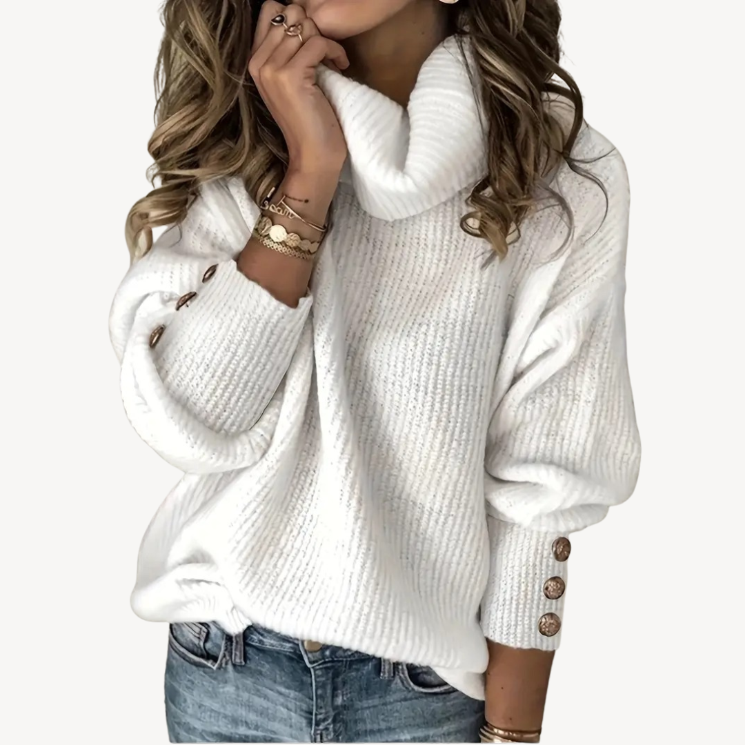 Women’s Cowl Neck Button Detail Sweater
