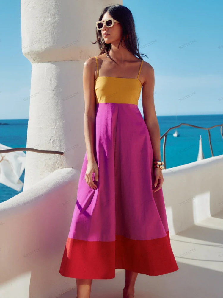 Vibrant Summer Sundress with Thin Straps - BritishElegance