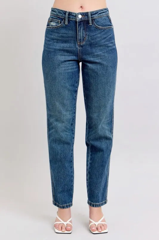 Comfortable High Waisted Straight Leg Women's Jeans Plus Size - BritishElegance