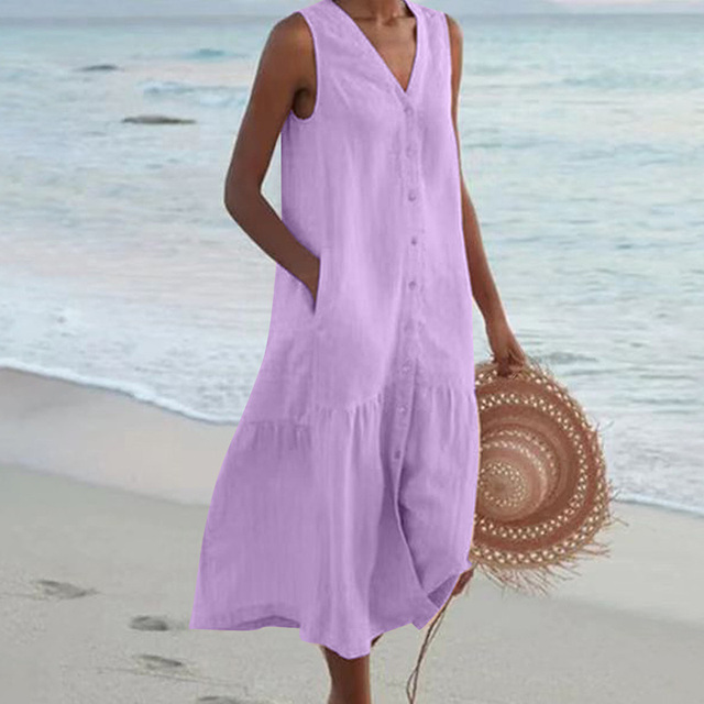 Classic Casual Button Down Sundress for Women