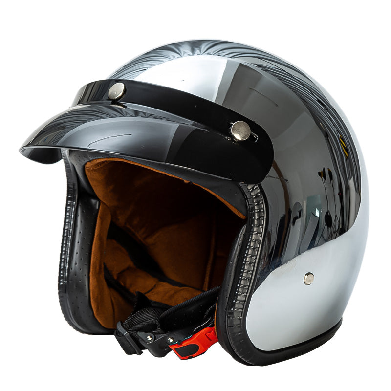 Classic Silver 3/4 DOT Helmet Vintage Style - BritishElegance