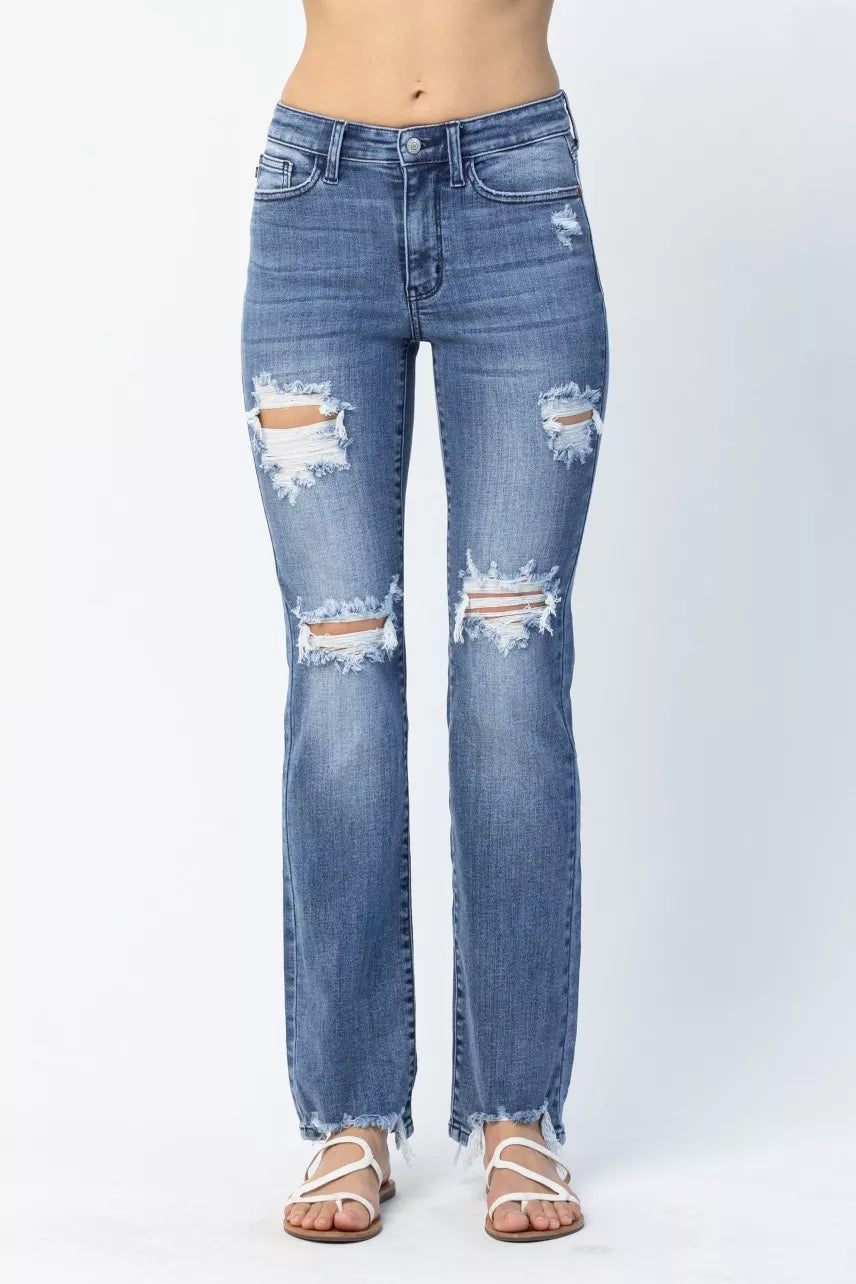 Comfortable Plus Size Ripped Straight Leg Jeans - BritishElegance