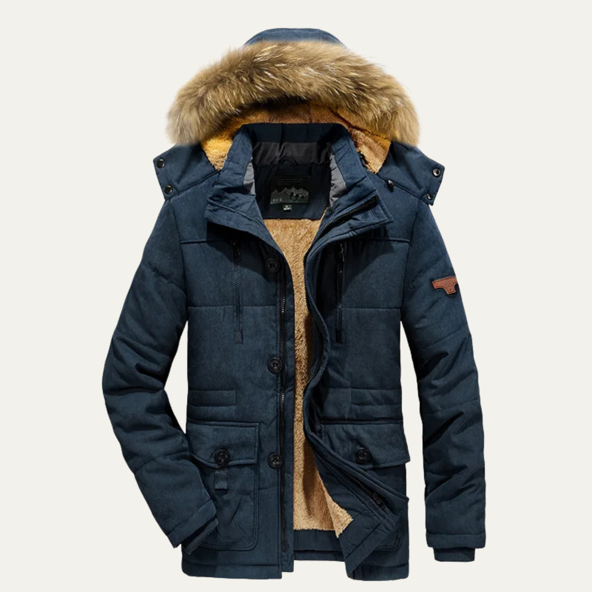 Men’s Heavy Faux Fur Lined Winter Parka with Multi Pockets