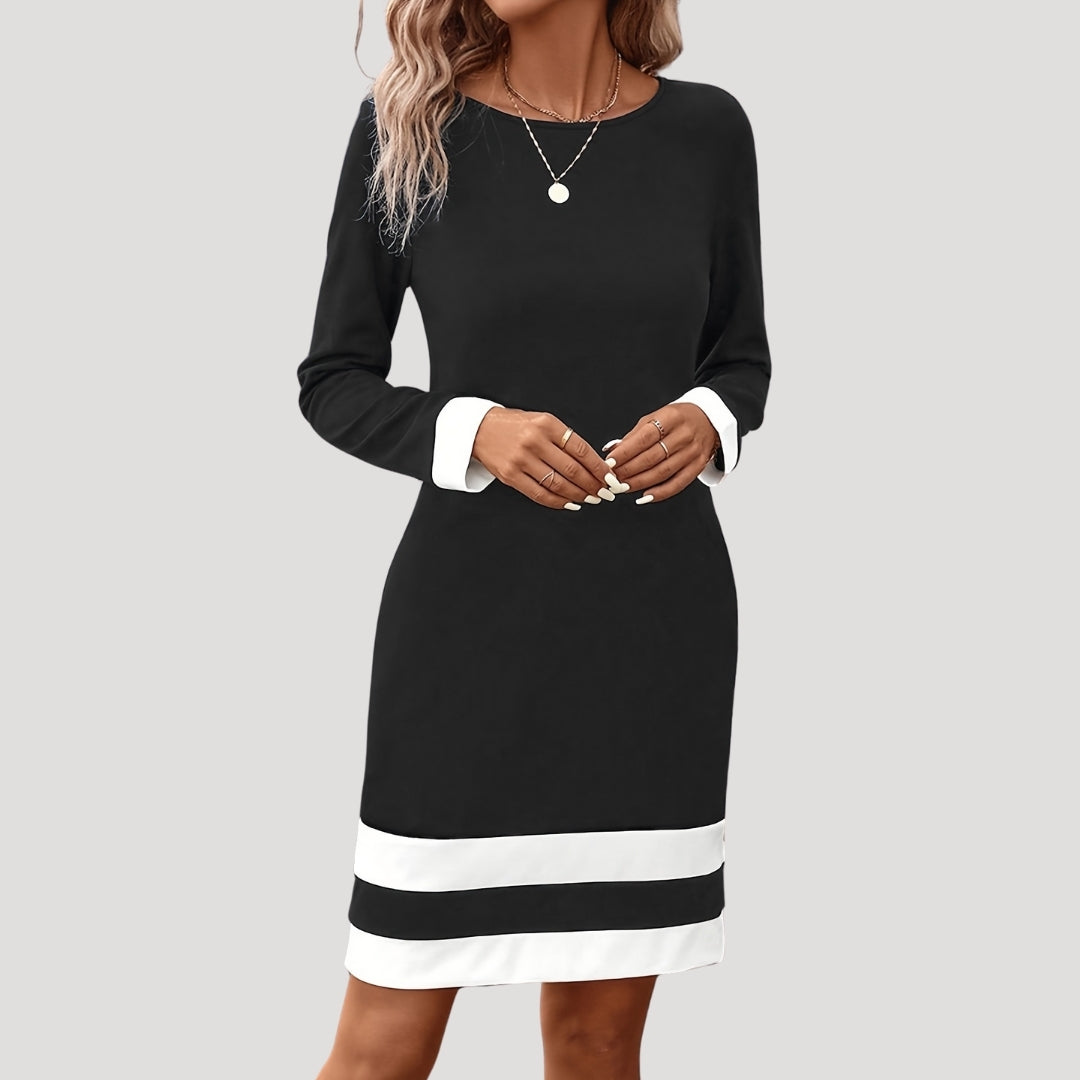 Women's Classic Black Shift Dress - Long Sleeve Style