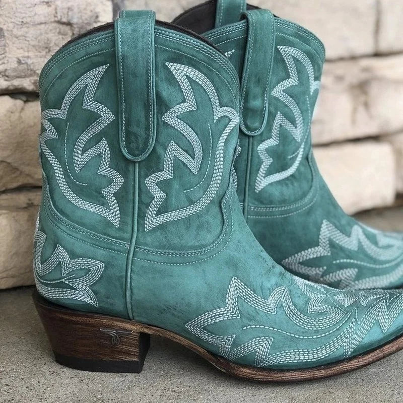 Ladies Embroidered Western Ankle Boots