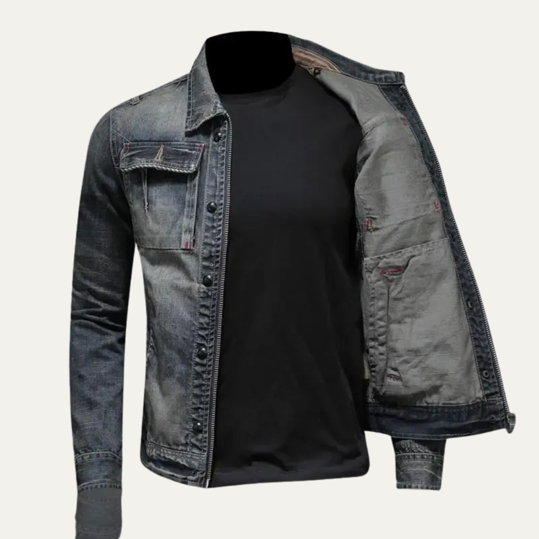 Men’s Full Zip Distressed Denim Jacket