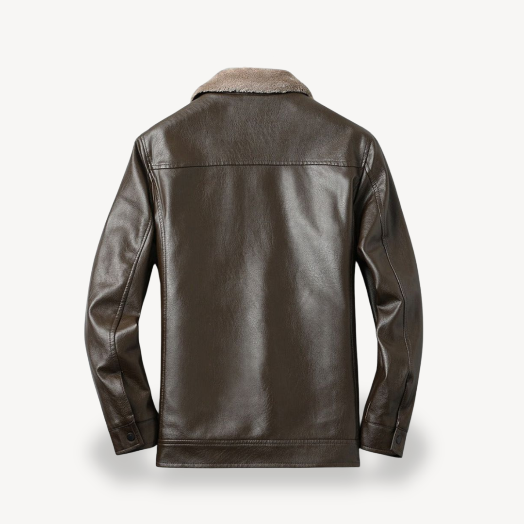 Faux Leather Jacket with Fleece Lining for Men