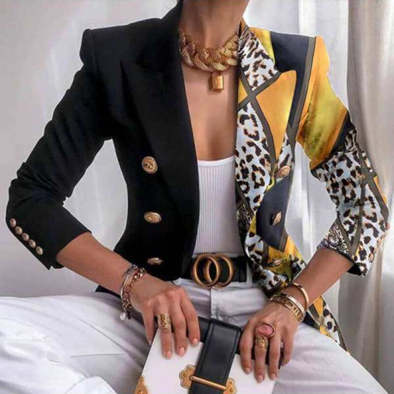 Chic Women's Off-Center Jacket with Metallic Chain Pattern