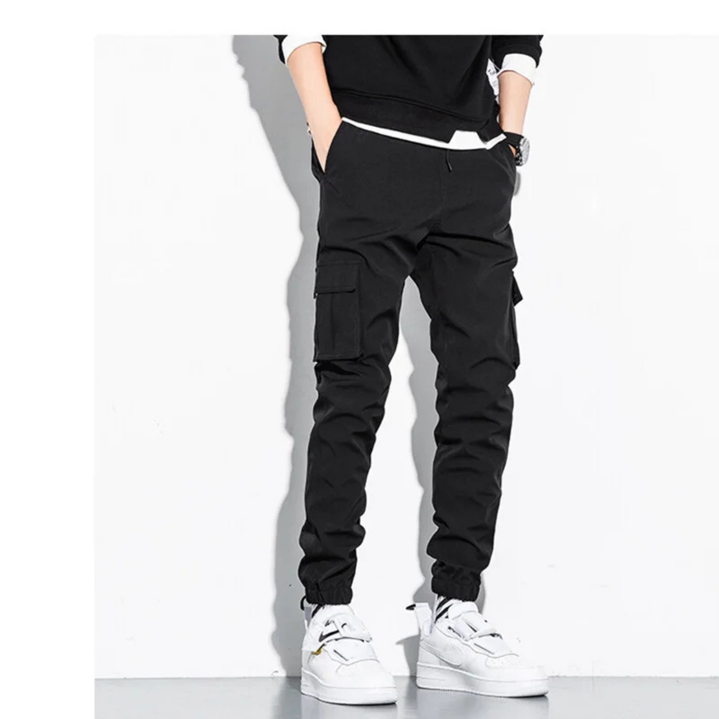 Relaxed Fit Cargo Pants with Elastic Waist and Extra Pockets