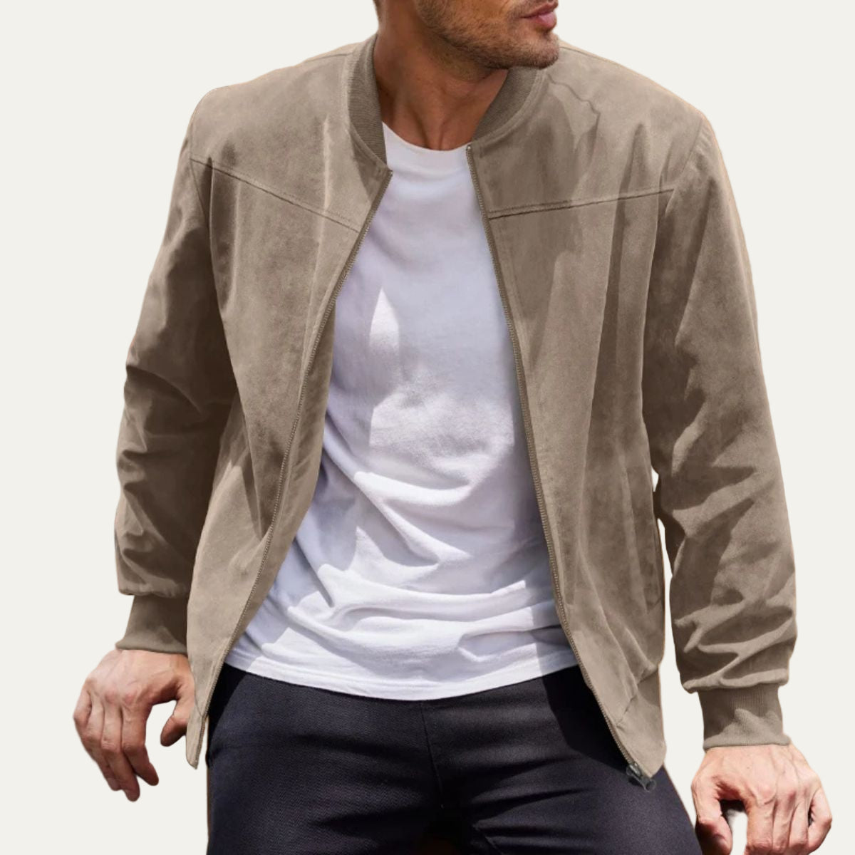 Men’s Casual Suede Look Bomber Jacket