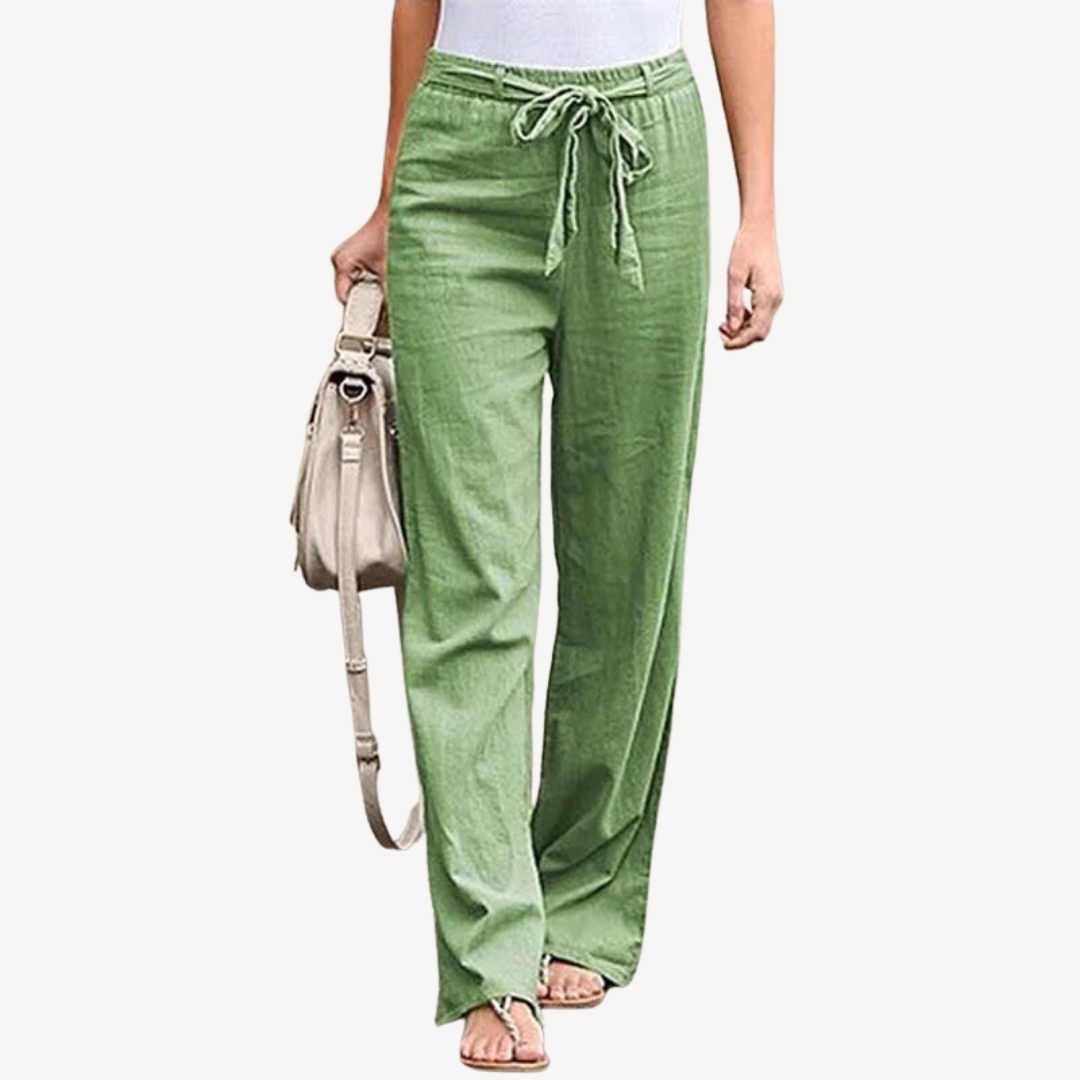 Women's Linen Wide Leg Drawstring Trousers
