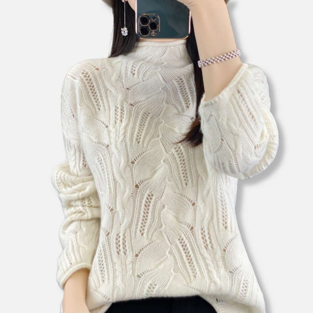 Women’s Sweaters– Loose Fit – Open-Knit Soft Knit – Mock Neck – Long Sleeve Casual Wear