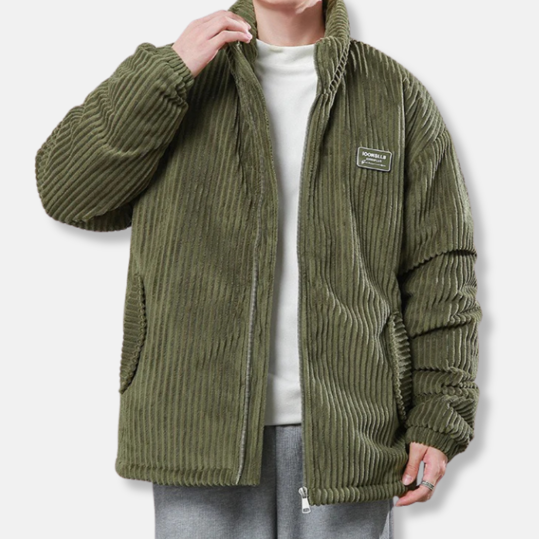 Men’s Jacket – Padded Corduroy – Relaxed Fit – Stand Collar – Elasticated Cuffs