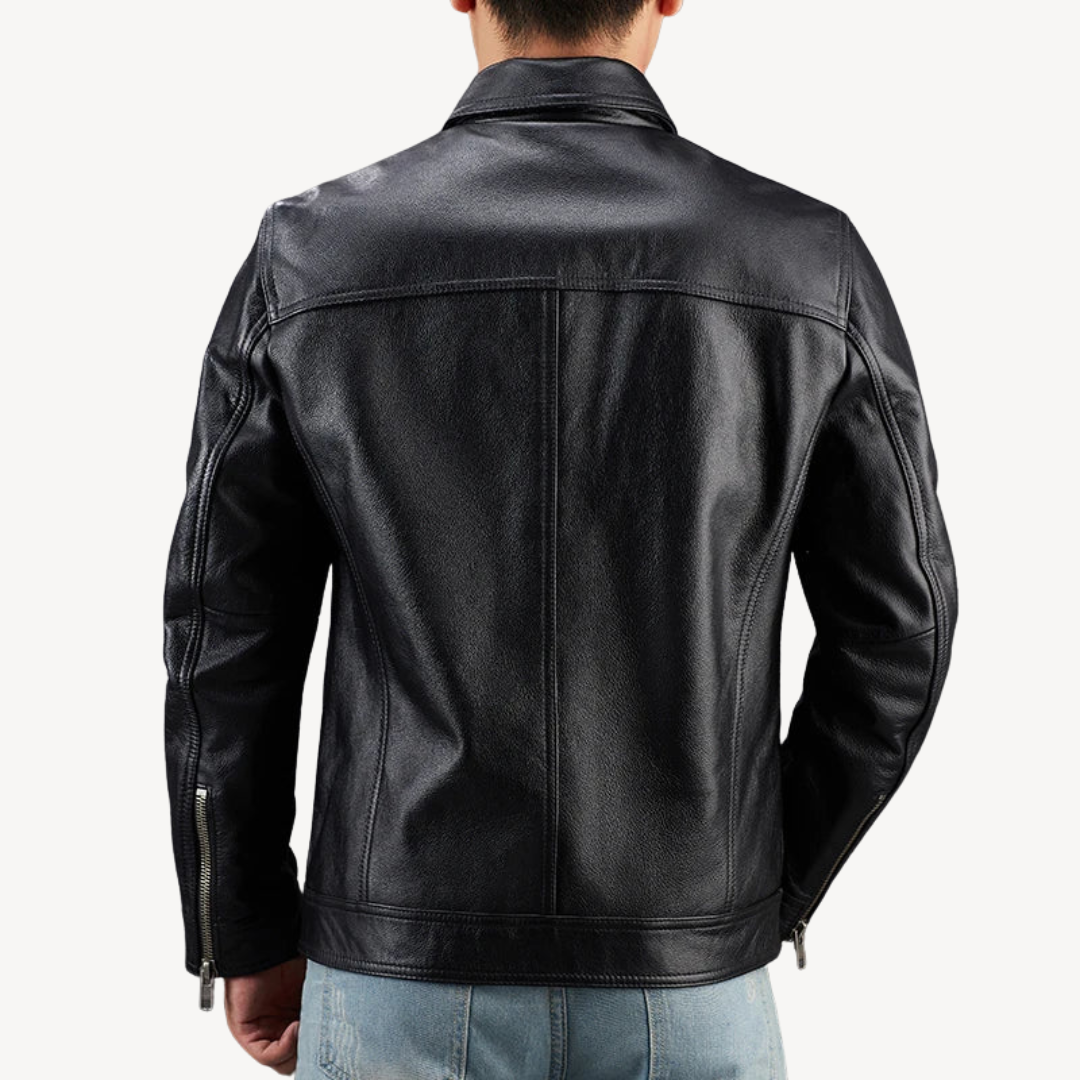 Men's Leather Jacket with Pockets