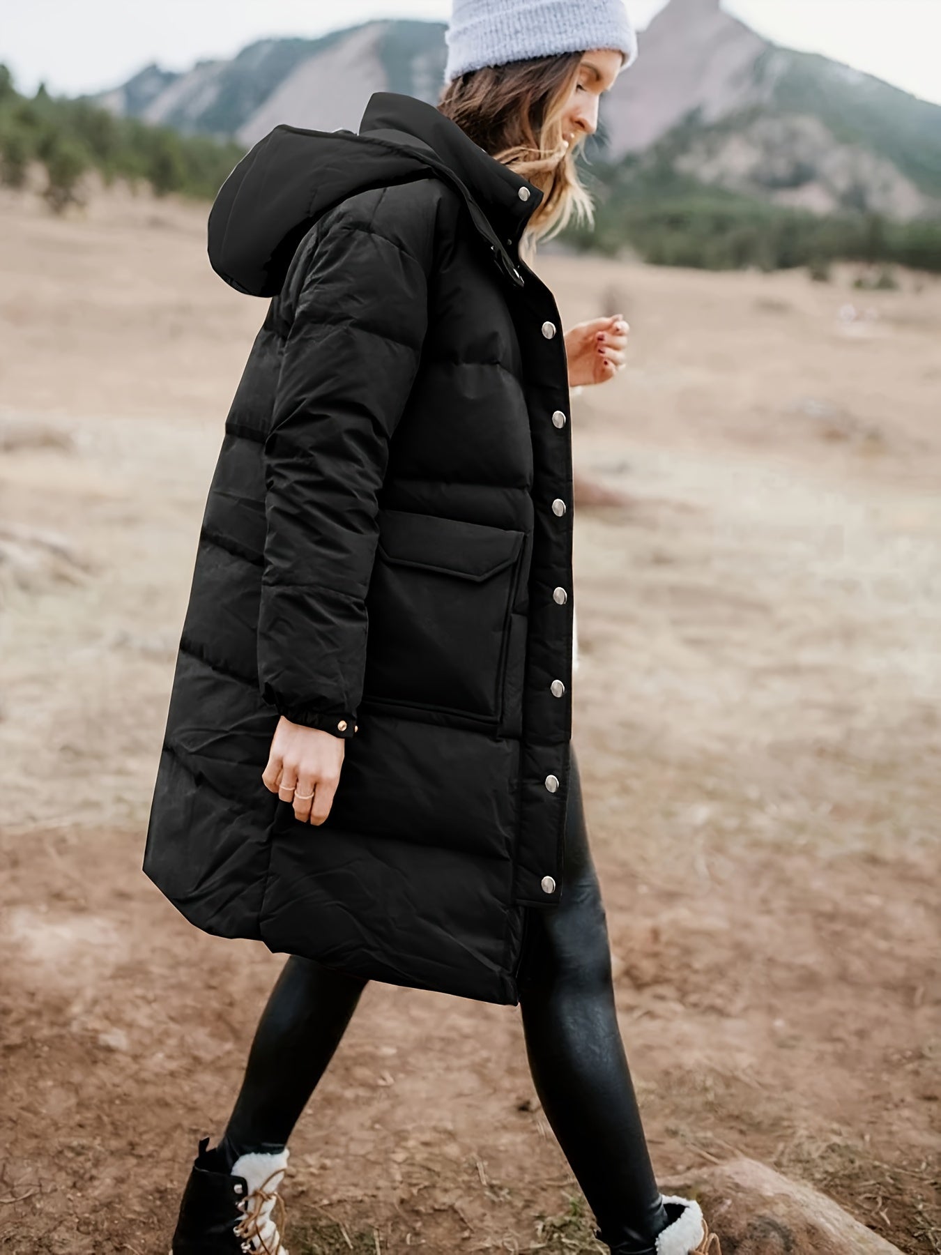 Warm Women's Black Down Parka Jacket with Hood - BritishElegance
