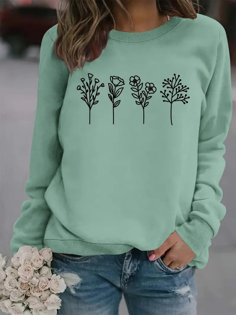 Pastel Green Crew Neck Casual Sweatshirt - BritishElegance