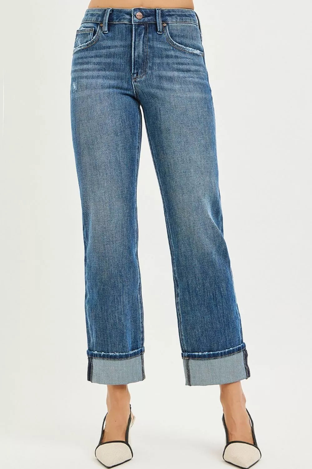 Comfortable Fit Straight Leg Stretch Jeans – Plus Size Cuffed - BritishElegance
