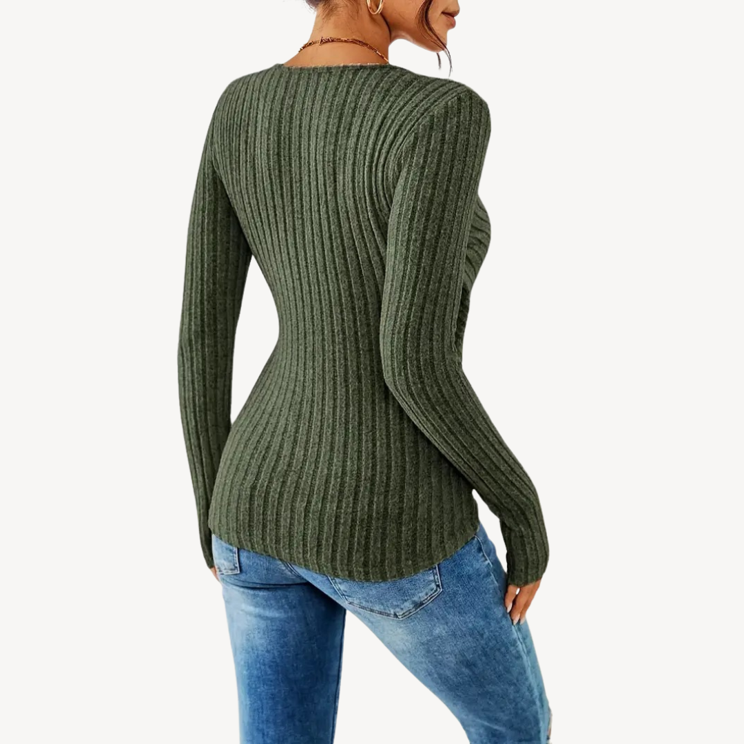 V-Neck Ribbed Top for Women