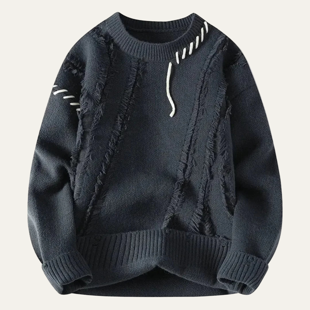 Men’s Distressed Fringe Knit Sweater