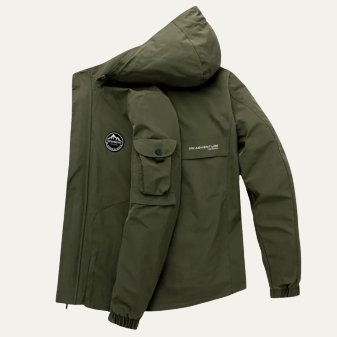 Men’s Heavy Duty Tactical Jacket with Hood and Sleeve Cargo Pocket