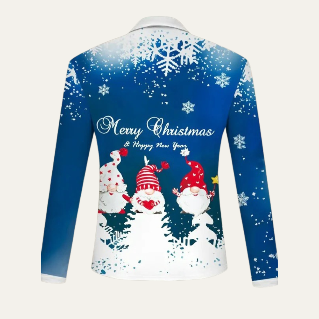 Men’s Festive Gnome Quarter-Zip Christmas Polo