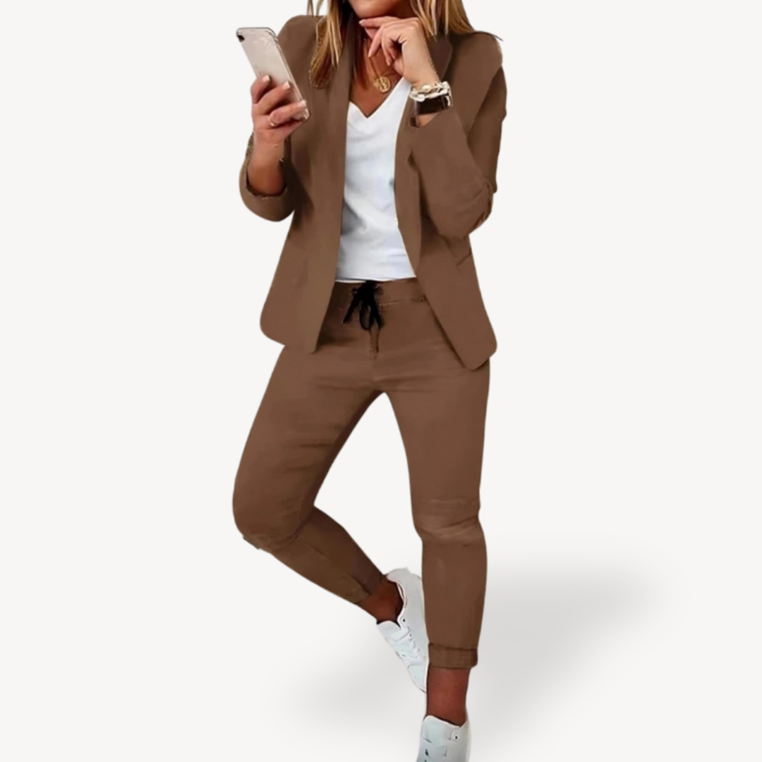 Women's Casual Blazer Jogger Suit Set Cotton Blend