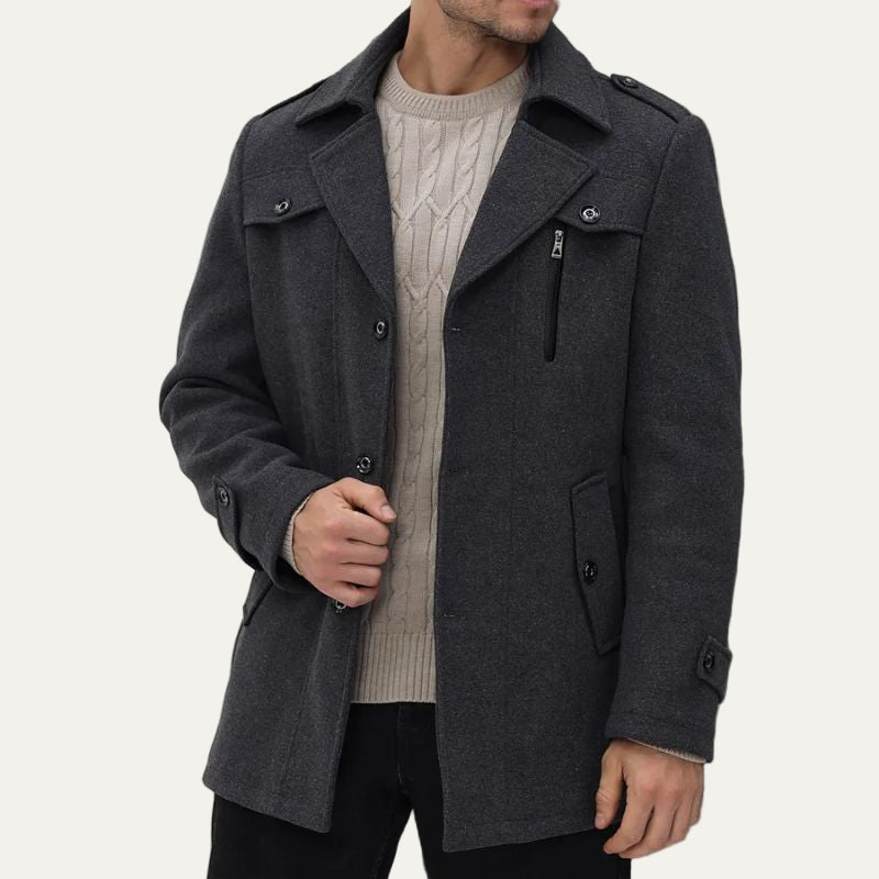Men’s Single Breasted Field Coat with Utility Pockets