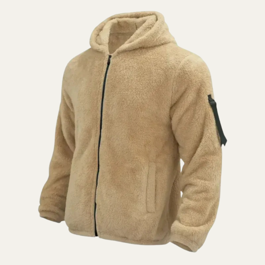 Men’s Cozy Sherpa Hooded Jacket with Sleeve Utility Pocket