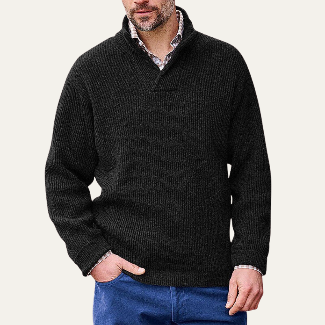 Men’s Heavy Knit Sweater with Split V Neck Collar