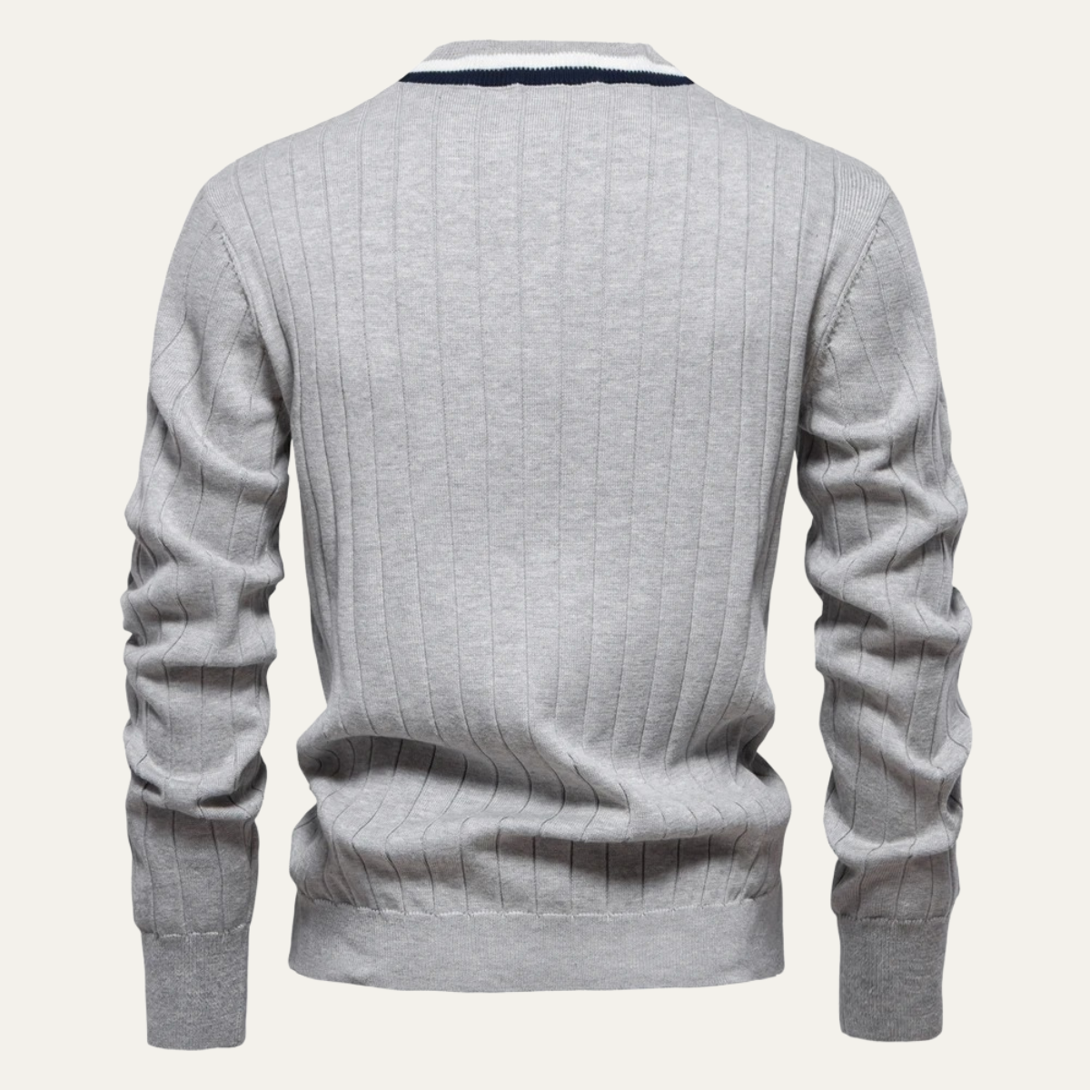 Men’s V Neck Rib Knit Cardigan with Striped Trim