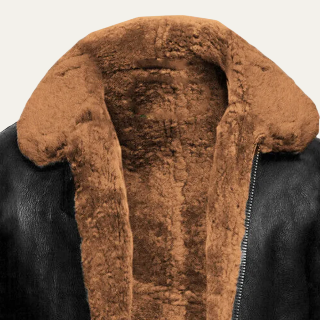 Men’s Shearling Trim Aviator Leather Jacket