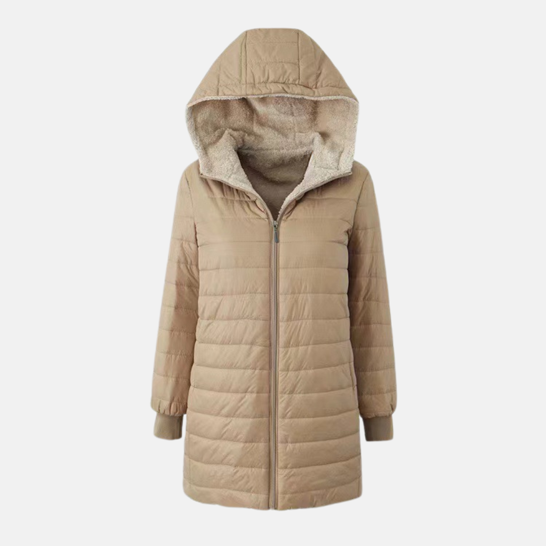 Women’s Puffer Coat – Quilted Insulated – Plush Lining – Hooded Mid-Length Fit