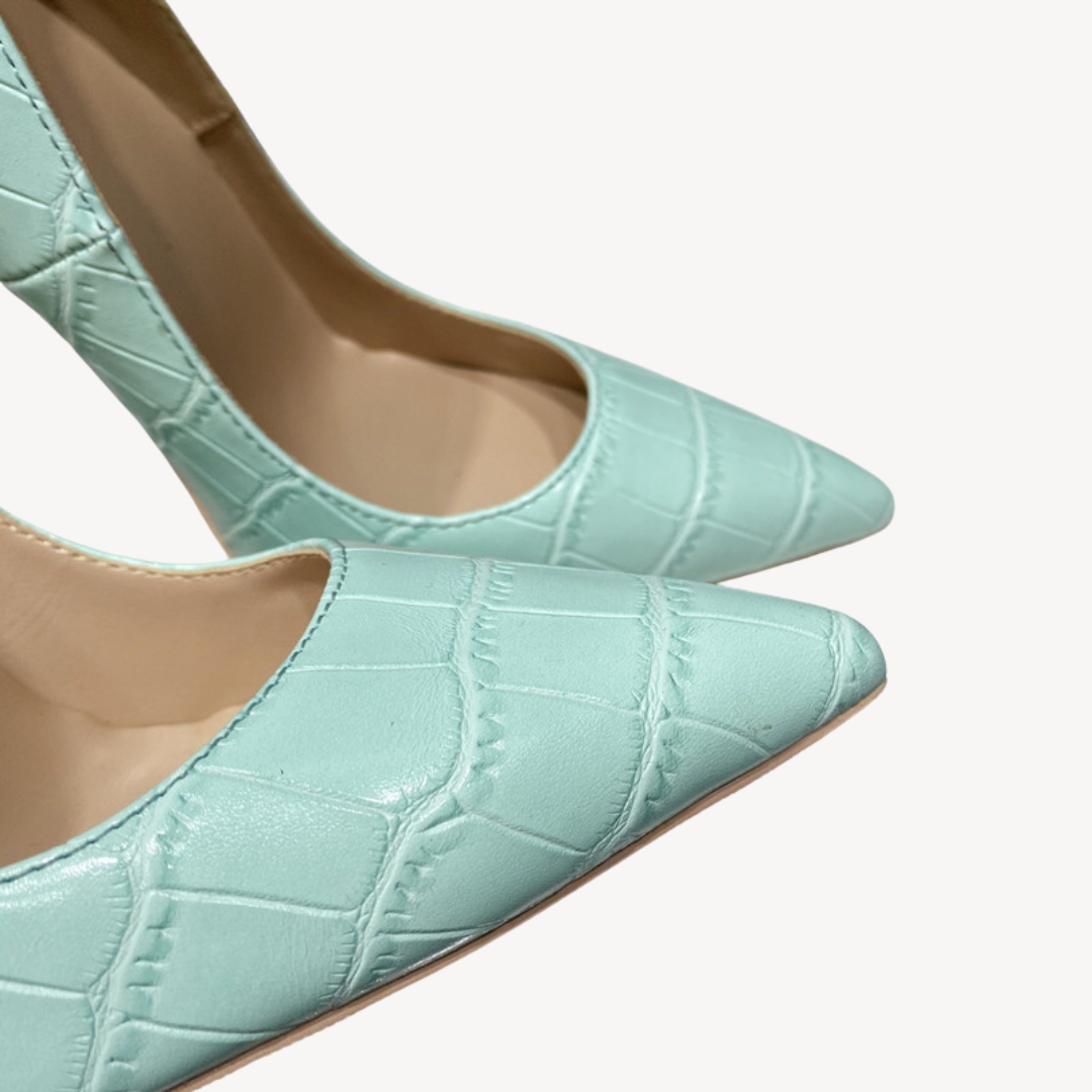 Women’s Mint Green Croc-Embossed Leather Orthopedic Heels