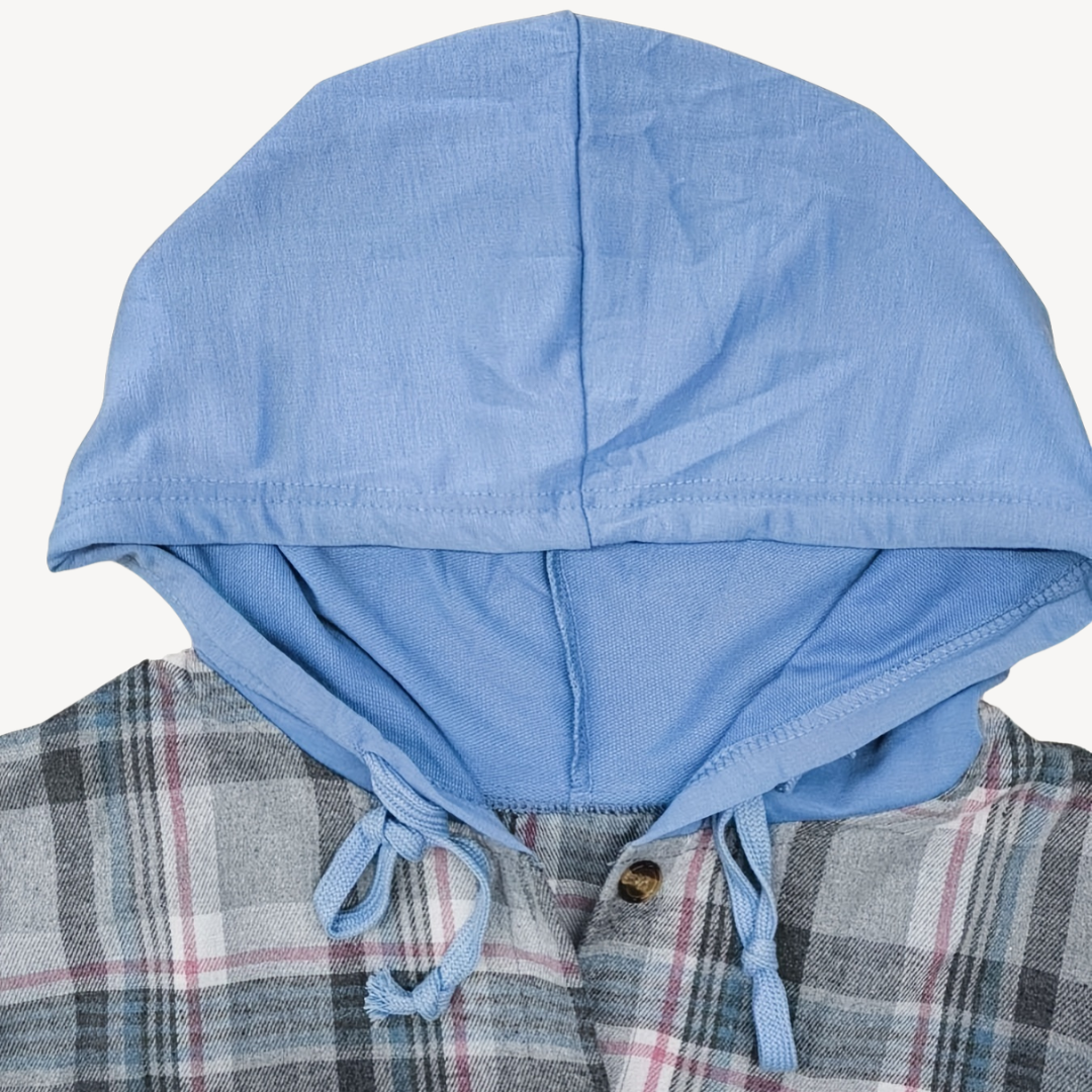 Women's Plaid Button-Down Shirt Jacket with Hood
