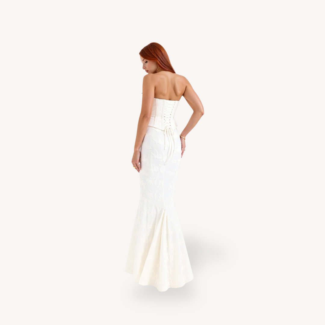 Women's Strapless Corset Maxi Dress Lace