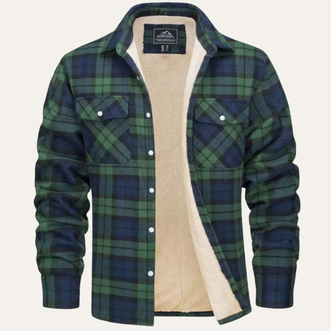 Men’s Warm Fleece Lined Plaid Shirt Jacket