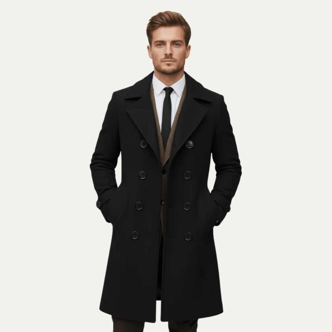 Men’s Double Breasted Notched Lapel Overcoat
