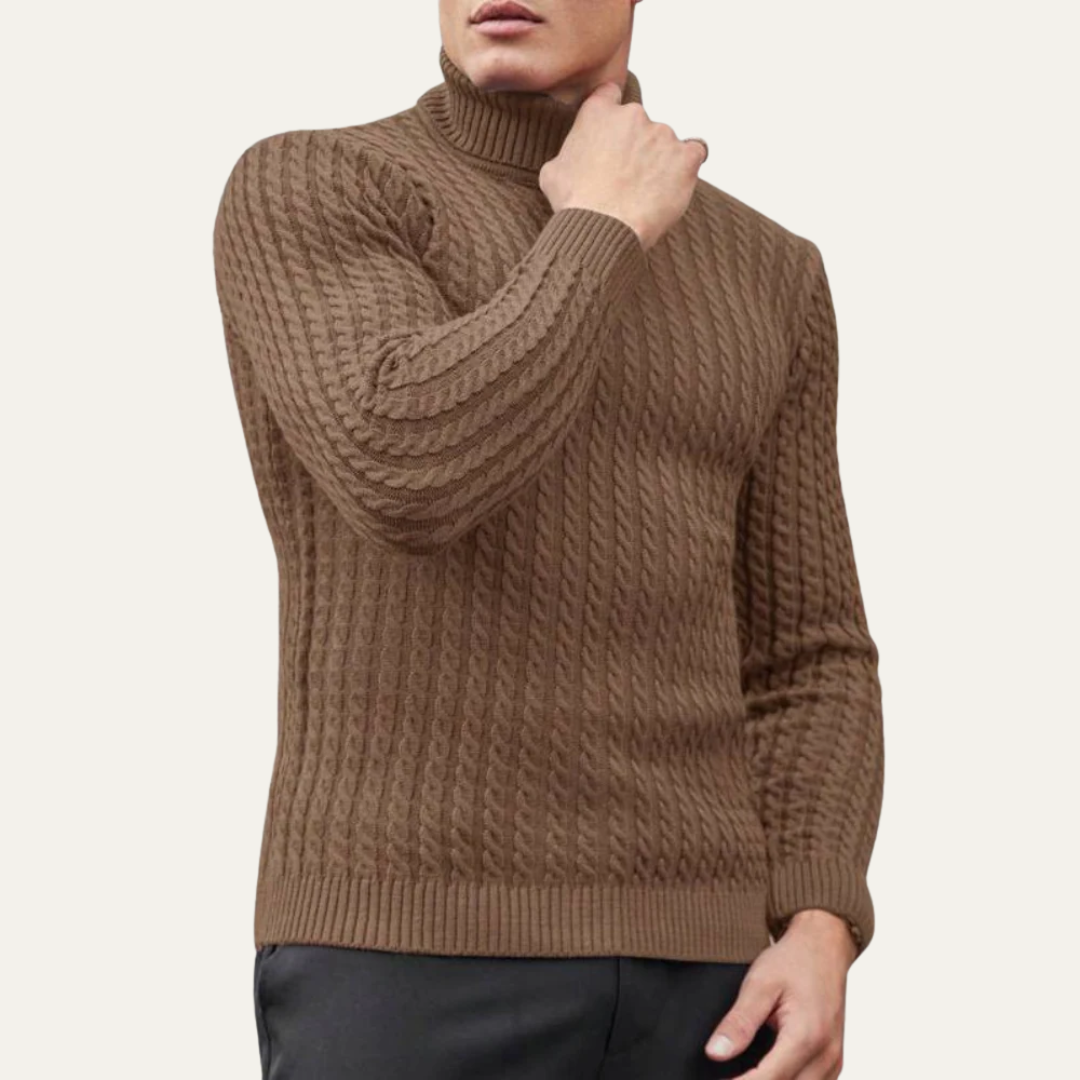 Men’s Turtleneck Sweater with Vertical Knit Pattern