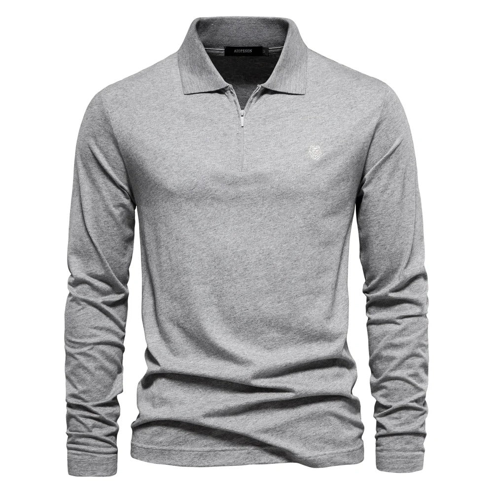 Classic Long Sleeve Polo Shirt with Zip