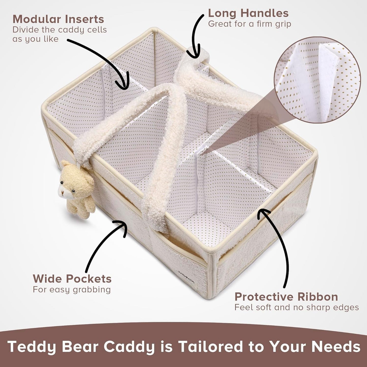 Baby Nappy Caddy Organizer – Plush Sherpa Storage Basket with Compartments – Elvoria