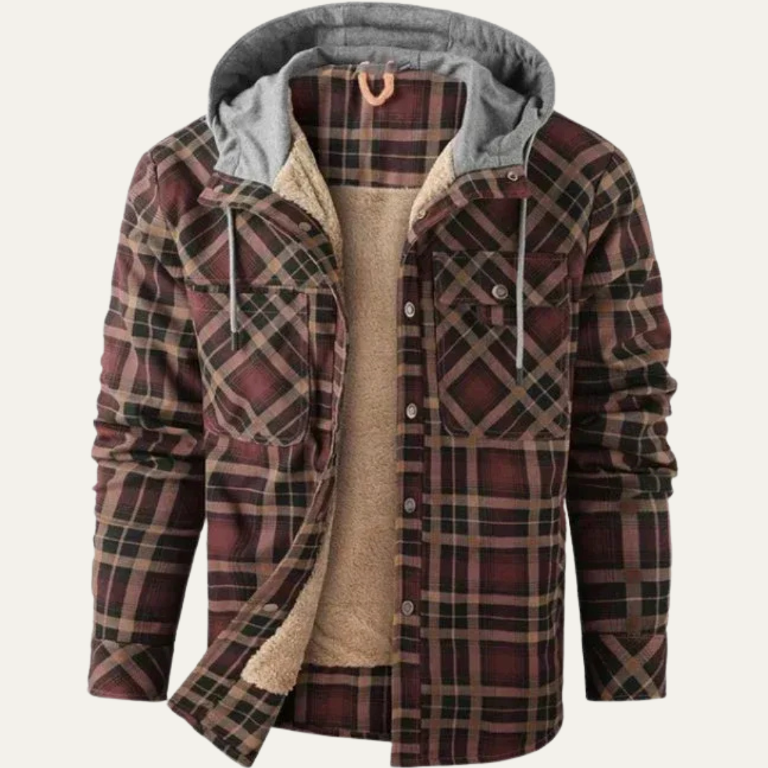 Men’s Hooded Plaid Flannel Shirt Jacket
