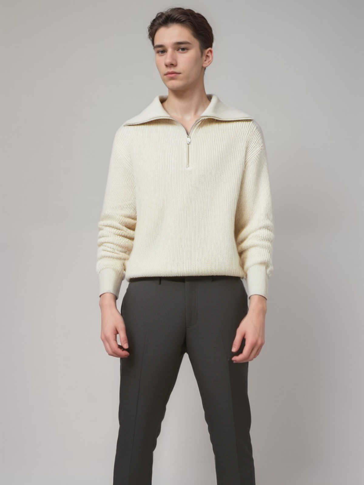 Warm Mens Striped Zip Knit Sweater
