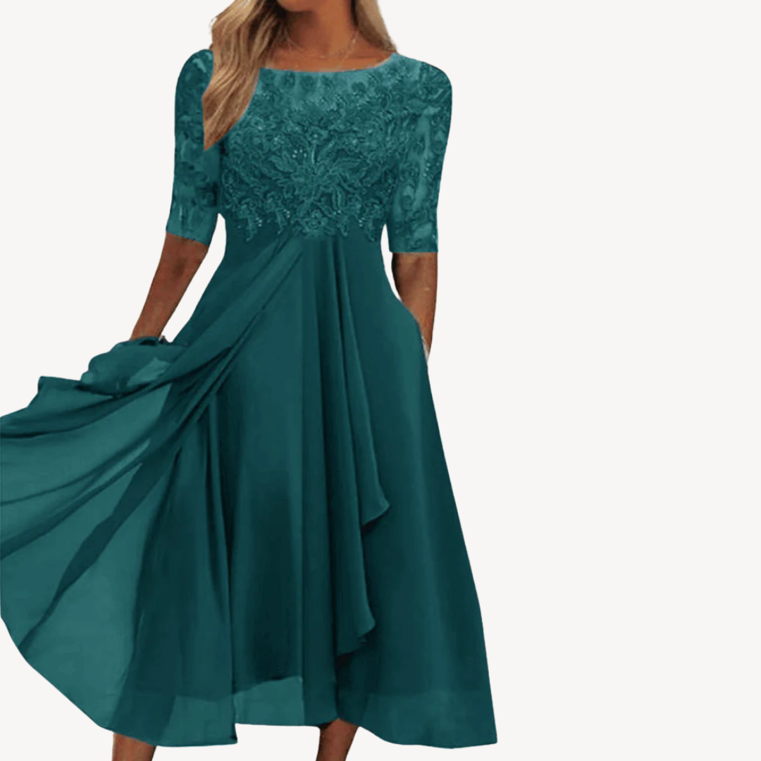 Women's Lace Chiffon Midi Dress